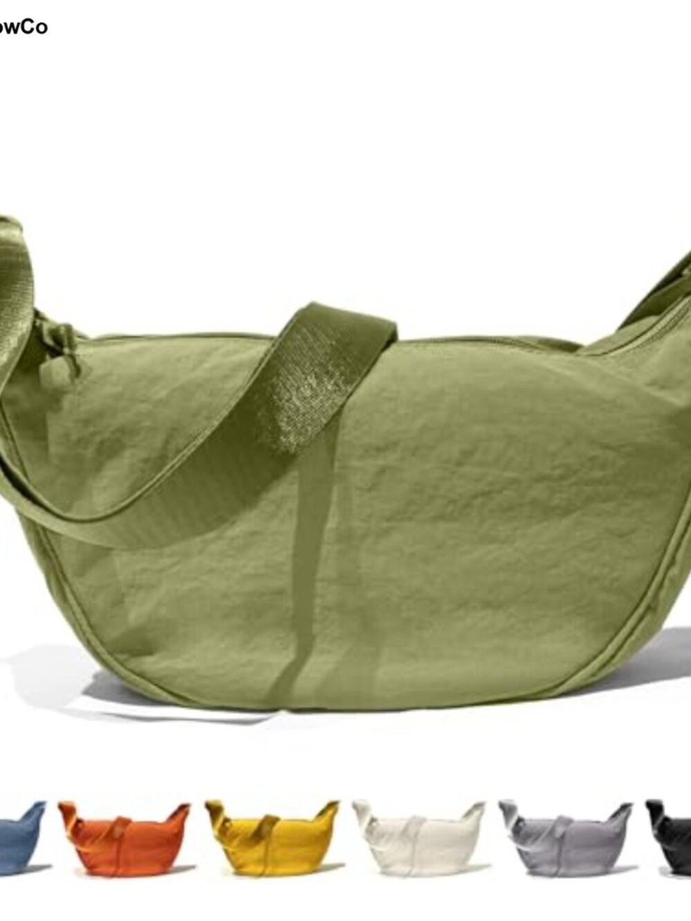 Water-Resistant Taslon Crescent Crossbody Sling Bag with Adjustable Strap